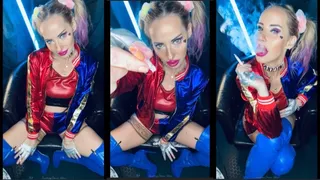 Harley Quinn cosplay smoking a Marlboro 100 for u her feeder