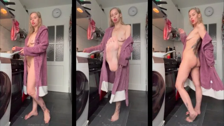 Chain Smoking eve 120 while cooking Nude in bathrobe barefoot