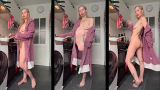 Chain Smoking eve 120 while cooking Nude in bathrobe barefoot