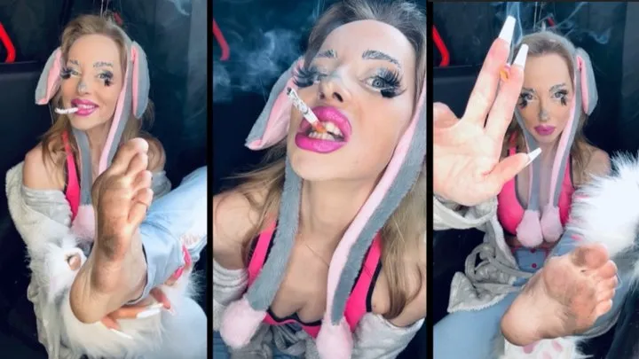 Smoking bunny with super dirty feet