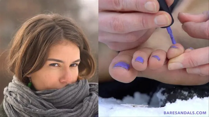 Teresa applies nail polish to her toes outside in the snow - Video update 12400