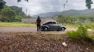 Dalilah floods the VW with intense pedal pumping when leaving the cabin