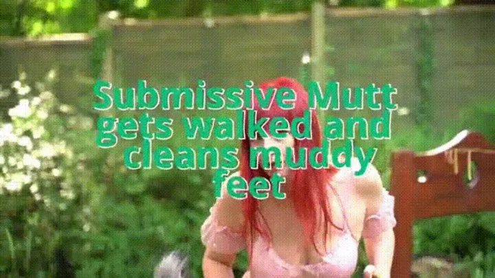 Submissive gets walked and cleans Princess Diss' muddy feet!