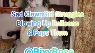 Sad ClownGirl Struggles Blowing Up Balloon