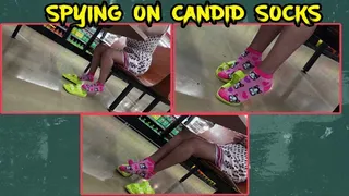 Candid Asian girl's colorful socks at the super market shoe playing Foot brat in sandals