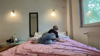 Step-mommy helps step-son relax before rest with her ass