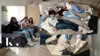 Undercover Investigators 2: Three Reporters Rope Tied & OTM gagged in New Balance Sneakers (Tight Jeans, Socks over pants, Nike White Crew Socks, Long Sleeve, Crossed Hands & Feet, Bed, Hopping)