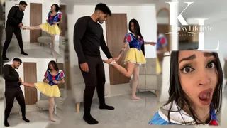 SnowWhite Mara Kicking a Villain But Her Leg Gets Caught Every Time (Fighting, Costume, Stockings, 1 Leg Hopping, Foot Tickling, POV)