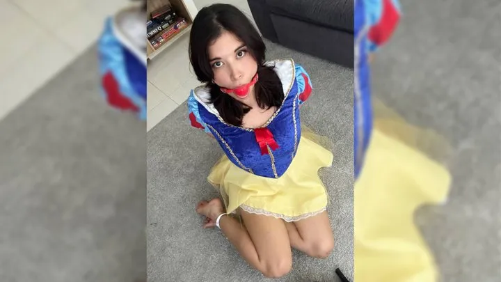 Snow White got a Different Kind of Apple: BallGag & Handcuffs while Barefoot