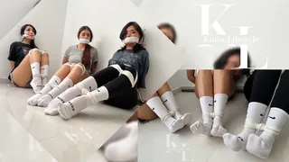 Three College Reporters got caught Snooping Around: White Crew Socks, OTM Gag, Cleave Gag, Rope Tied