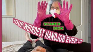 Scared Dick Cums More: Weird Handjob in Gloves, Mask and Shield (POV)