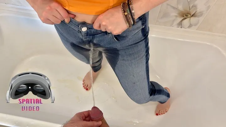 Jeans Self-Wetting and Sudden Male Help (Spatial POV for Vision Pro)