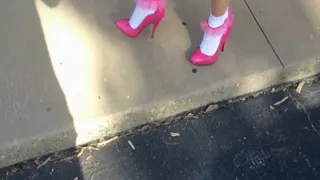 KsSunflwr, pink heels & frilly socks with pink lace trim