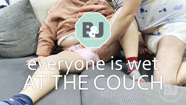 Everyone is wet at the couch