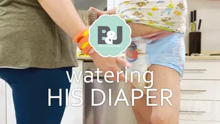 Watering his diaper