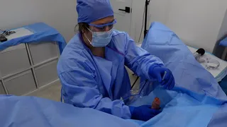 Doctor performs surgical medfet sounding with surprise titty fuck