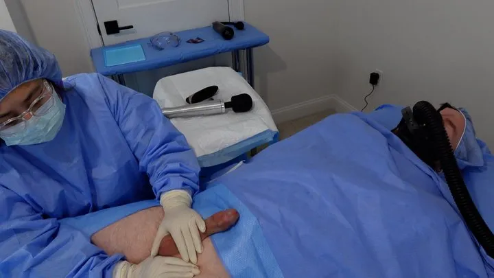 Doctor performs penis stimulation and milking handjob surgical medfet procedure