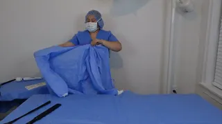 Doctor performs surgical glove worship, heavy spanking, and teasing on her patient