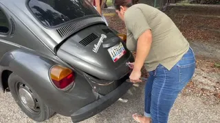 Barbara driving in a nearby town