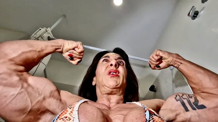 fbb hairy muscle rude weet pump muscles going alpha role flexing grunting double biceps wide big hairy back and musce traps full pack strong woman muscular pecs angry deep voice hardcore muscle mass veiny