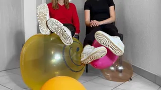 2 girls wet & stinky feet vs balloons