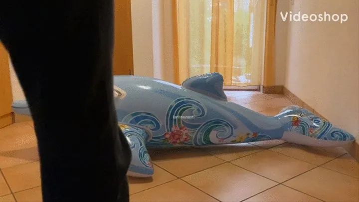 2 girls vs inflatable dolphin