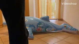 2 girls vs inflatable dolphin