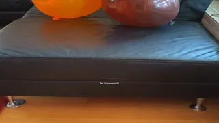 balloon pop on leather couch