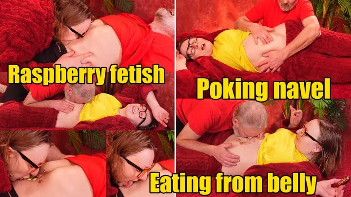 Eating from belly, raspberry fetish, poking navel