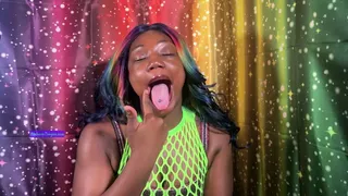 Showing off My Long Thick Tongue Drooling In Neon Green