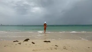Vika in Dubai on the beach in bikini
