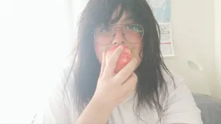 pretty bbw happily eats apple