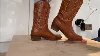 Cowboy boots bootjob on cocktable