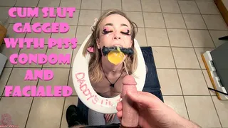 Facial Cum Slut Gagged With Piss Condom