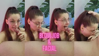 Hot blowjob with facial cum in throat