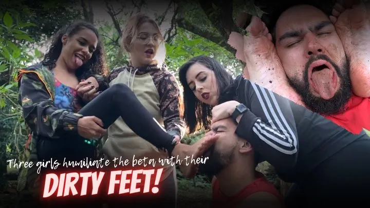 Duda, Nara and Rainbow humiliate slave in the park with their dirty feet