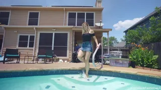 Camille Splashes in Denim Skirt and Top