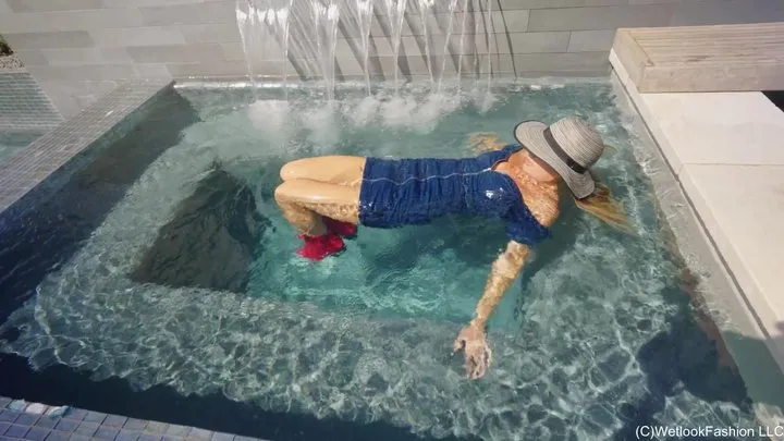 Joy Swims in a Sexy Denim Dress and Cowgirl Boots