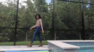 Natalie swims in Jeans