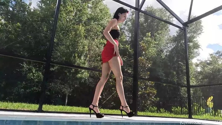 Kilo Takes a Dip in Her Sexy Red Mini Skirt and Black Top