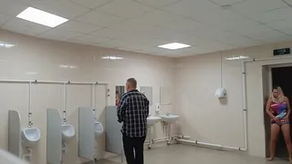 Public men toilet oral and fuck with a blonde