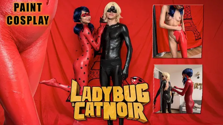 Ledybug and Cat Noir body art Cosplay mutual body painting