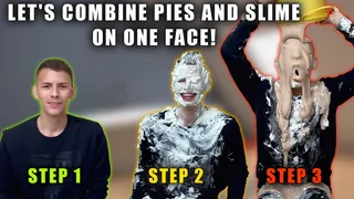 Let's combine pies and slime on one face! messy boy