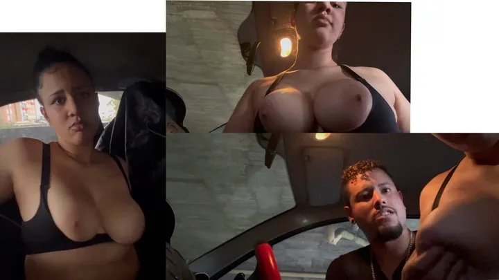 I play with my big boobs inside my stepfather s car