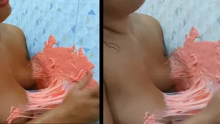 Boobs got stuck on wall and slimed