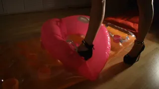Crush trample inflatable mattress and pooltoy with her sexy heels