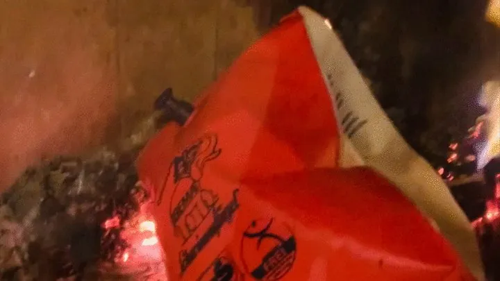 Burning inflatable Bema water wing Armband because it was very cold in my house