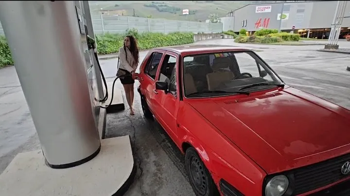 To the gas station with my old red VW