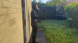 Having a cigarette outdoors in full leather - Custom video