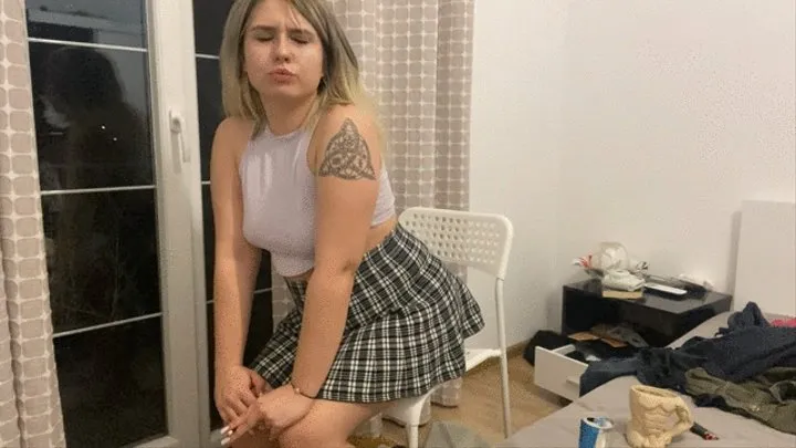 Farting in skirt on chair while smoking